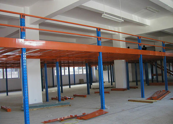 2 Ebenen Kaltwalzen Industrie Stahl Lagerregale Plattform Orange / Blau Farbe